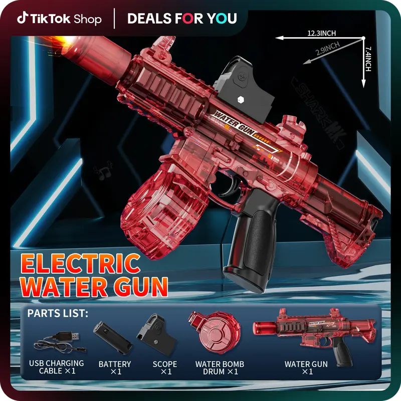 Powerful Electric M4 Water Gun, Automatic Squirt Gun with Glowing Realistic Muzzle, 320cc High Capacity,  Up to 32 FT Range, ...