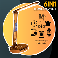 6-in-1 Lumi Charge 2: Eye-Friendly LED Desk Lamp with USB & Wireless Charging, 3 Modes, Date/Time/Temp, iOS, Android, & Smart...