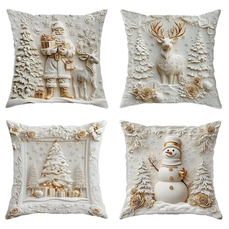 Christmas Themed Cushion Cover, 4 Counts/set Soft Comfortable Single Side Printing Decorative Cushion Cover, Cushion Cover fo...