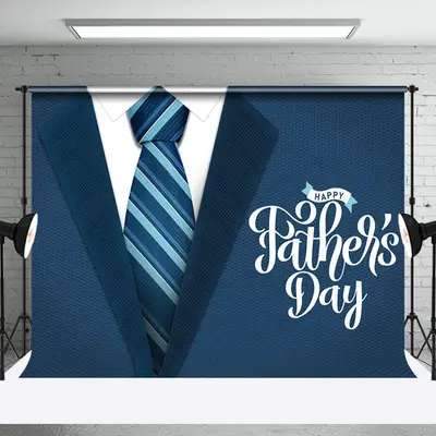 Suit Tie Blue Fabric Happy Fathers Day Backdrop - Aperturee