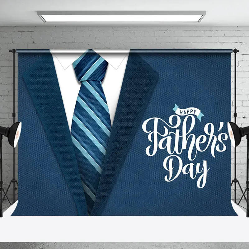 Suit Tie Blue Fabric Happy Fathers Day Backdrop - Aperturee