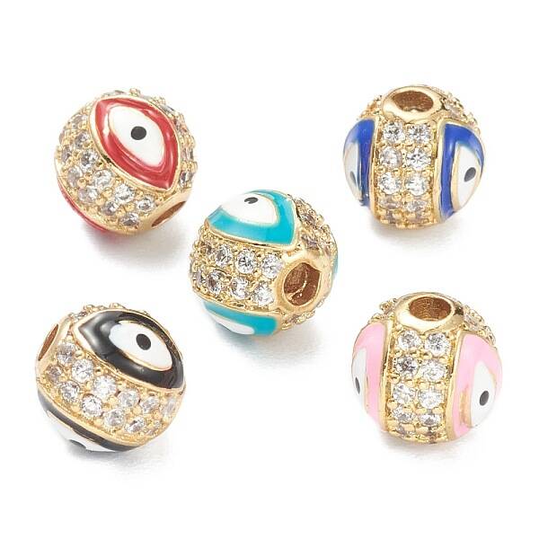 Brass Micro Pave Cubic Zirconia Beads
