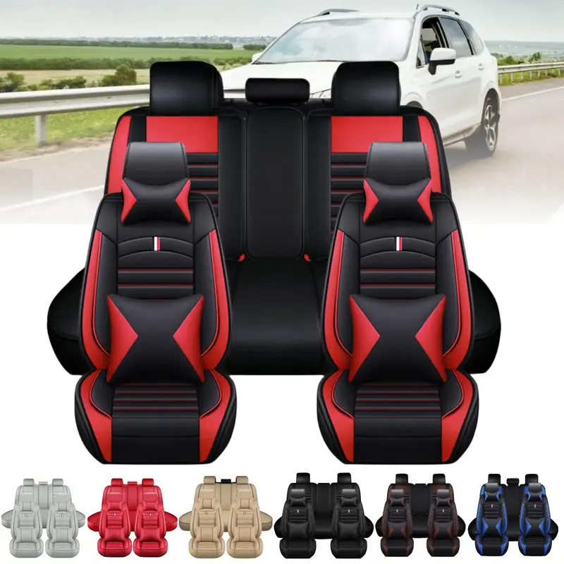 Premium Napa PU Leather Car Front Rear Seat Cover Full Set 5 Seat Protector Mat Breathable Cushion Pad Set Universal ,Full Su...