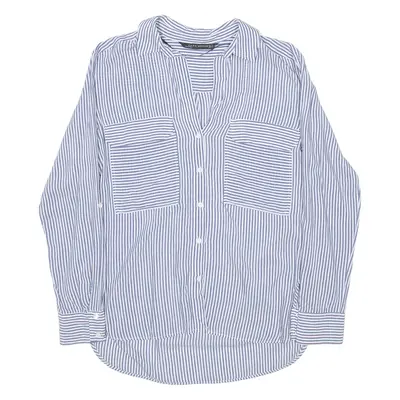 ZARA Womens Printed Shirt Blue V-Neck Long Sleeve Striped M