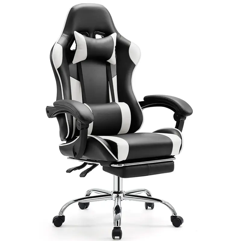 Height-Adjustable Gaming Chair with Footrest, Lumbar Support, 360° Swivel Seat, Headrest for Office or Gaming Use