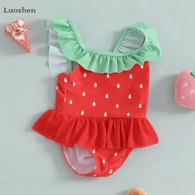 Infant Girls Baby Swimsuit Cute Watermelon Print Sleeveless Square Neck Ruffle Swimsuit Summer Baby Swimwear