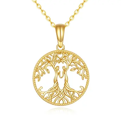 14K Gold Tree Of Life & Sisters Pendant Necklace