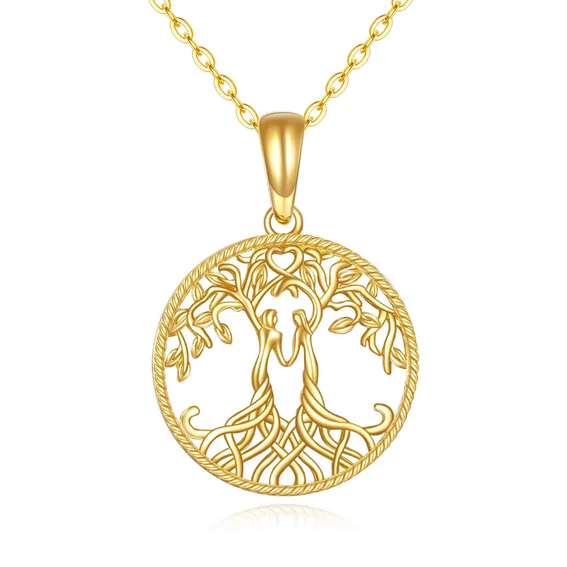 14K Gold Tree Of Life & Sisters Pendant Necklace
