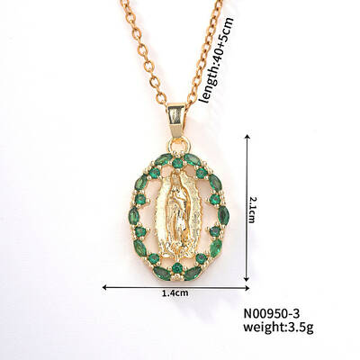 Retro Colorful Fashion Necklace with Shiny Rhinestones and Virgin Mary Pendant