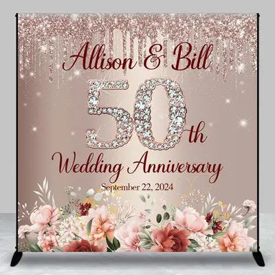Custom Rose Pink 50th Wedding Anniversary Backdrop - Aperturee