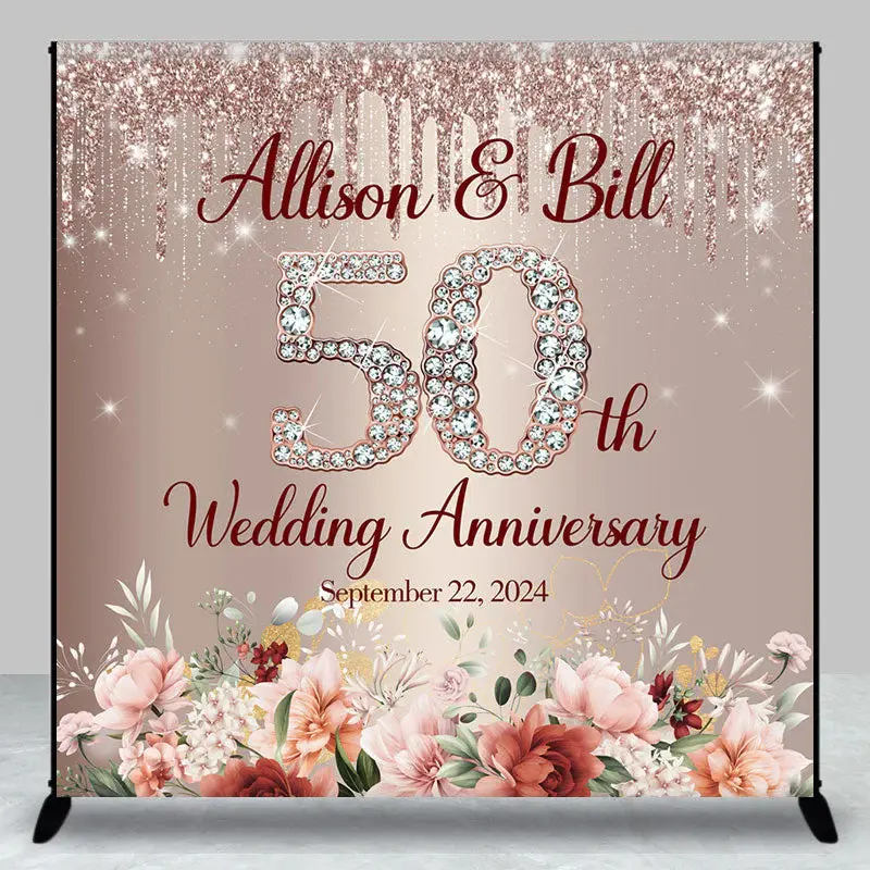 Custom Rose Pink 50th Wedding Anniversary Backdrop - Aperturee