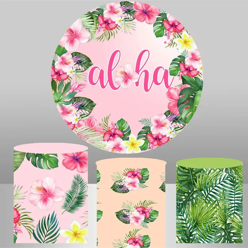 Aperturee Hawaii Leaves Floral Round Birthday Backdrop Kit | Circular Birthday Backdrop Cover | Circle Background For Party |...