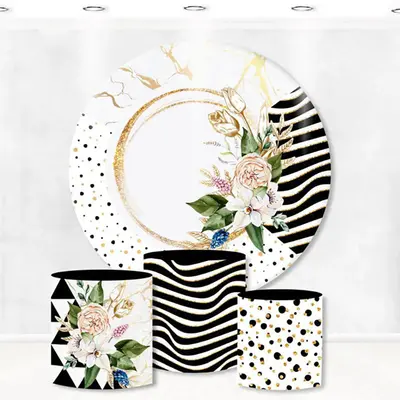 Aperturee Glitter Floral Round Backdrop Kit For Birthday | Round Party Backdrop | Circular Birthday Backdrop Cover | Birthday...