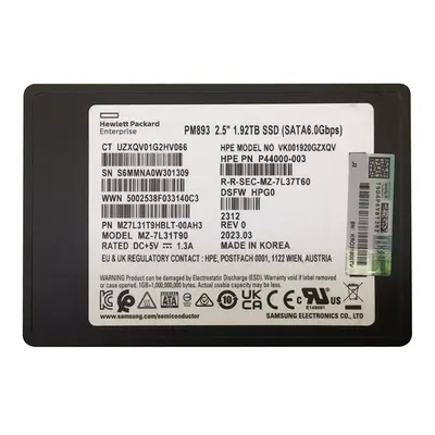 MZ7L31T9HBLT-00AH3 Samsung Enterprise PM893 Series 1.92TB Triple-Level Cell SATA 6GB/s V-NAND 7mm 2.5-Inch Solid State Drive