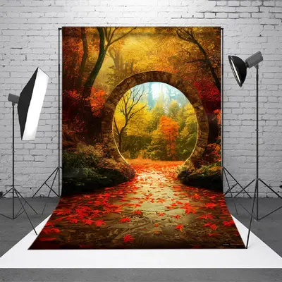 Beautiful Autumn Scenery Maple Leaf Portal Backdrop - Aperturee