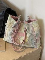 Bohemian Women's Star Pattern Raw Trim Tote Bag, Pink Tote Mom, Tote Bag for College, Large Shoulder Work Bags, Elegant Trend...