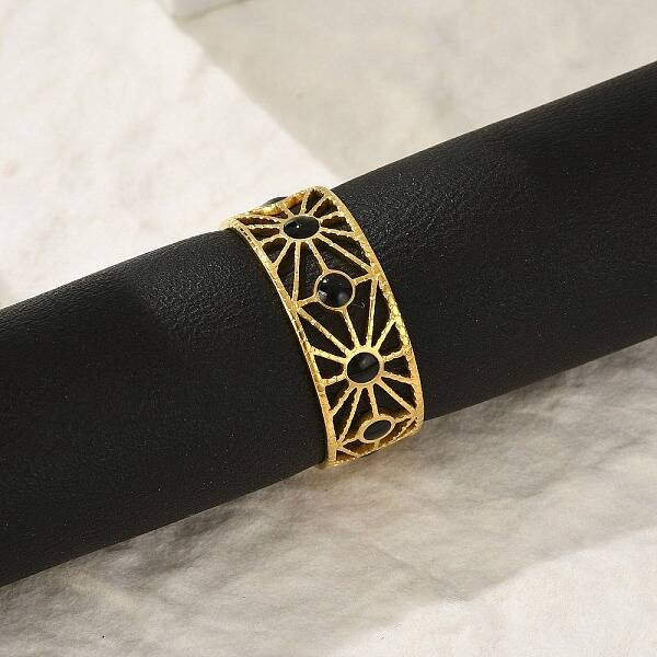 Hollow Out 304 Stainless Steel Enamel Cuff Rings for Women