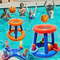 Inflatable Round Basketball Hoop for Pool, Durable PVC Inflatable Basketball Hoop Set, Swimming Pool Toy, Outdoor Swimming Po...