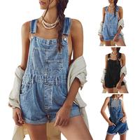 Ebifin Womenswear Basic Overalls Shorts Denim Bib Straps Shorts Casual Solid Color Minimalist Rompers Jumpsuits With Pockets ...