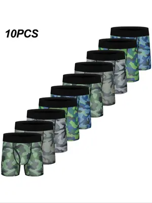 Boy's Colorblock & All Over Print Tape Waist Boxer Brief with Fly, Breathable Comfy Underwear for Daily Wear, Youth Underwear...