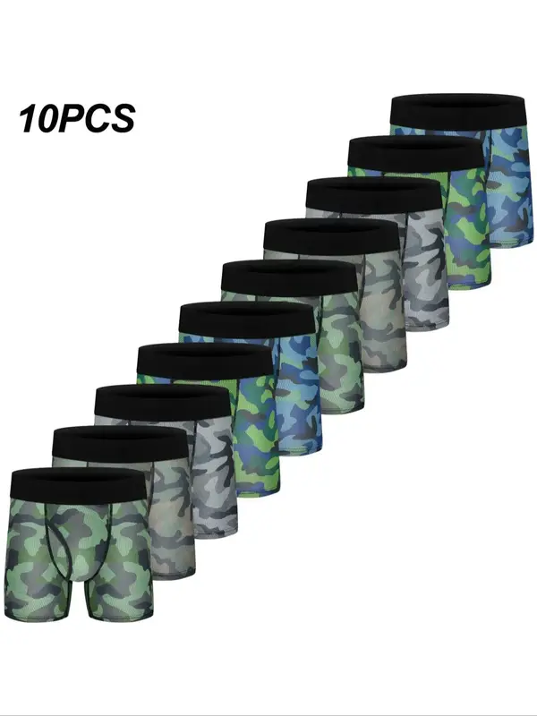 Boy's Colorblock & All Over Print Tape Waist Boxer Brief with Fly, Breathable Comfy Underwear for Daily Wear, Youth Underwear...