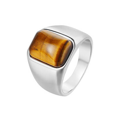 Rectangle Natural Tiger Eye Finger Ring