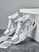 Men's Fashionable Letter Patched Design Lace Up High Top Sneakers, Casual Comfortable Sports Shoes for Outdoor, Male All-matc...