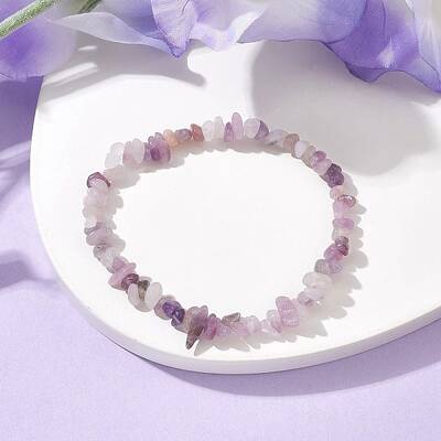 Natural Lepidolite/Purple Mica Stone Chips Beaded Stretch Bracelets for Women