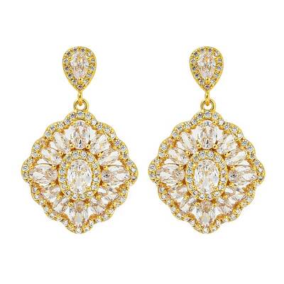 Brass Micro Pave Cubic Zirconia Dangle Stud Earrings