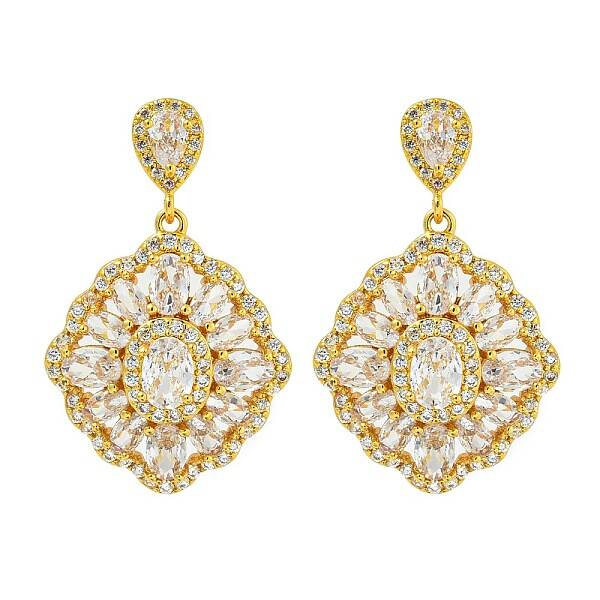 Brass Micro Pave Cubic Zirconia Dangle Stud Earrings