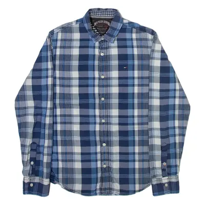 TOMMY HILFIGER Mens Shirt Blue Check Long Sleeve S