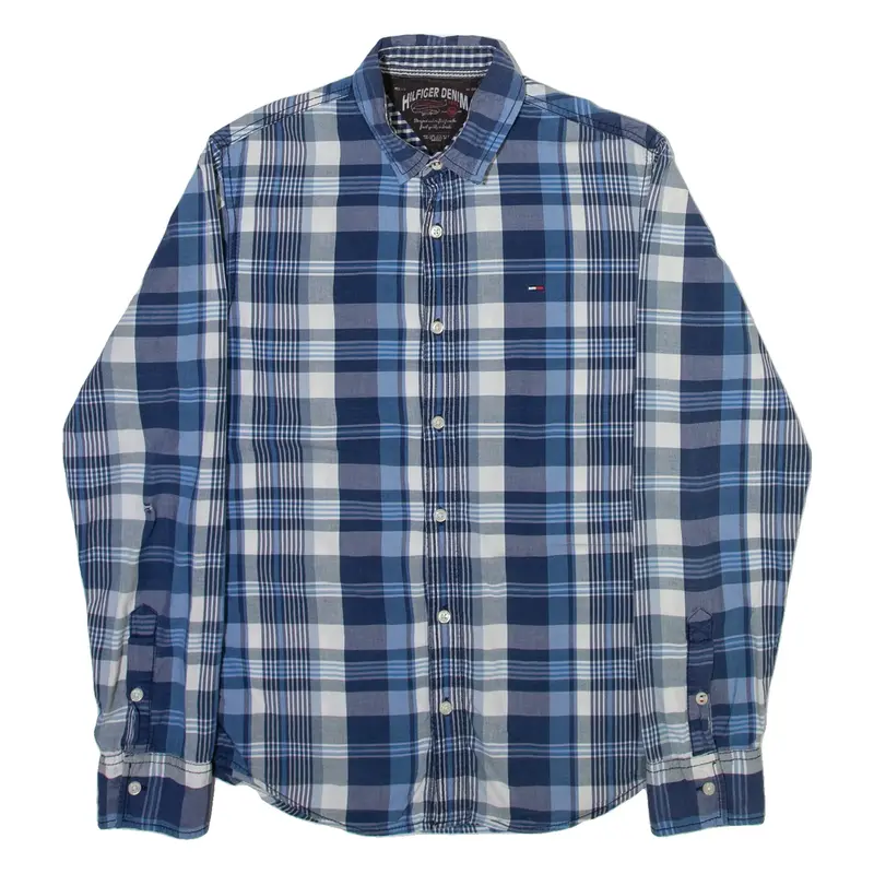 TOMMY HILFIGER Mens Shirt Blue Check Long Sleeve S