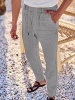 Men's Solid Color Linen Pants, Regular Fit Casual Comfy Trousers for Beach Vacation Holiday, Men's Bottoms for All Seasons, D...