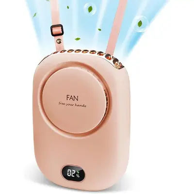 Portable Neck Hanging Fan, Mini Neck Fan with Lanyard & Bracket, USB Rechargeable Handheld Fan with Power Display, Leafless P...