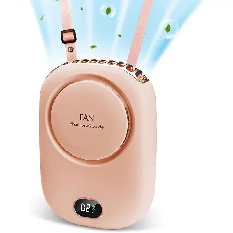 Portable Neck Hanging Fan, Mini Neck Fan with Lanyard & Bracket, USB Rechargeable Handheld Fan with Power Display, Leafless P...