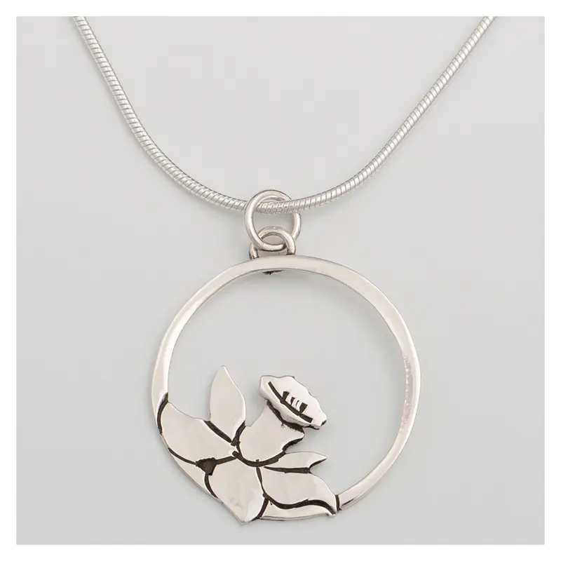 Blooming Flowers Sterling Necklace - Lily - with Diamond Cut Chain