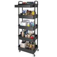 UDEAR 5 Tier Rolling Utility Cart with Drawer, Movable Storage Cart for Kitchen, Bathroom, Living Room, and Office