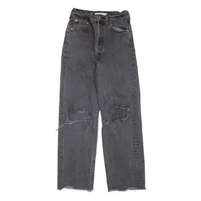 LEVI'S Ribcage Distressed Womens Jeans Black Regular Straight W26 L27