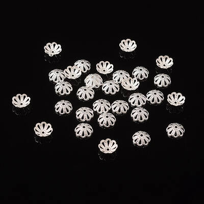 Silver Color Flower Brass Bead Spacer Caps