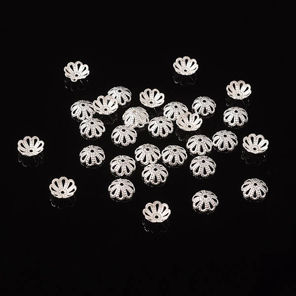 Silver Color Flower Brass Bead Spacer Caps