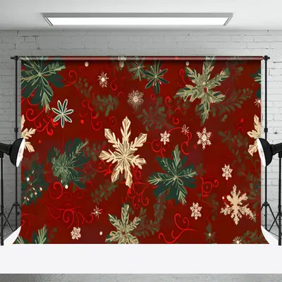 Vintage Green Gold Snowflake Christmas Backdrop - Aperturee