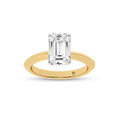 Prism Knife Edged Four Prong Emerald Cut Lab Grown Solitaire Diamond Ring | 10K Yellow Gold 3 1/2 CT. TW.