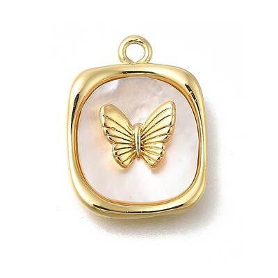 Brass Pave Natural White Shell Pendants