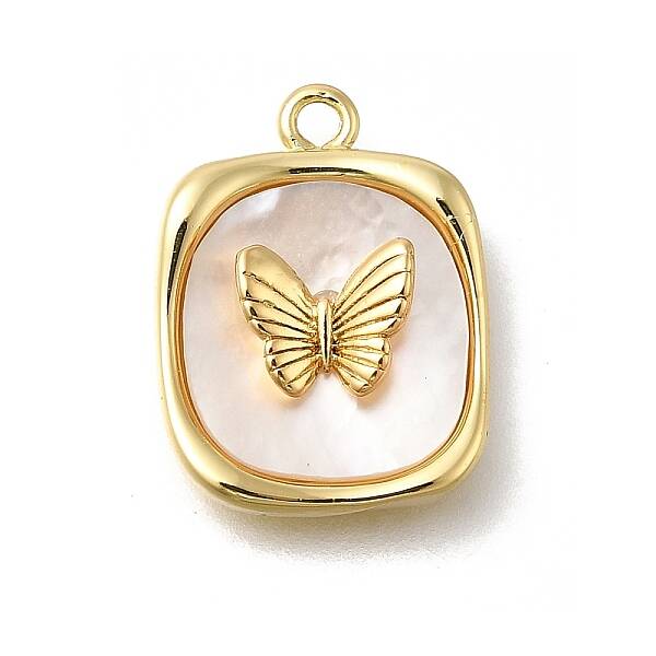 Brass Pave Natural White Shell Pendants