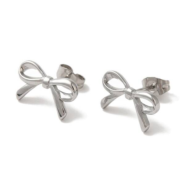 Non-Tarnish 304 Stainless Steel Bowknot Stud Earrings for Women