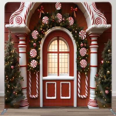 Aperturee Red House Christmas Party Square Tension Backdrop | Diy Christmas Backdrop | Christmas Backgrounds Fireplace | Chri...