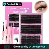 Eyelashes Extension Set, Thick Volume Lashes Clusters, Individual Lash Extensions Kit with Lash Glue, Lash Remover, Tweezers,...