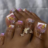 Rhinestone Decor Square Fake Nail & 1 Sheet Tape & Nail File, 24pcs French Style Short Square False Nails for Women & Girls