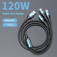 120W 3-in-1 USB-C Data Cable, PD 5A Fast Charging, Data Sync, USB-A, Type-C, Lightning, Aluminum, Compatible with Apple 16/15...