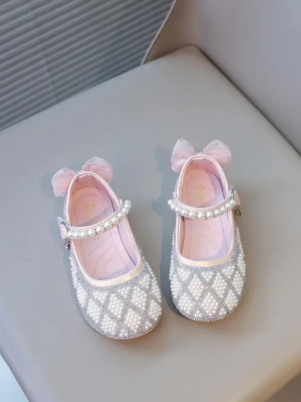 Rhinestone Decorated Bowknot Design Flat Shoes, Fashionable Glittering Flat Shoes for Girls, Casual Comfortable Princess Shoe...